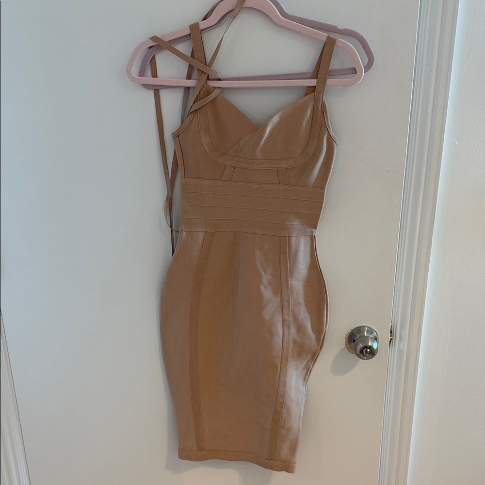 Elegant Tan Bodycon Dress bandage